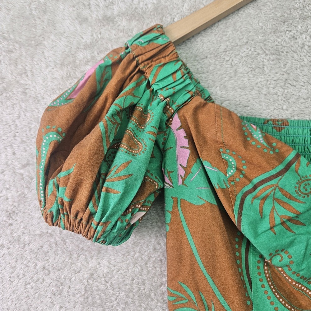 Maeve Anthropologie Dress Womens 2 Green Sweetheart Fit Flare Boho Tropical Midi - Picture 7 of 16